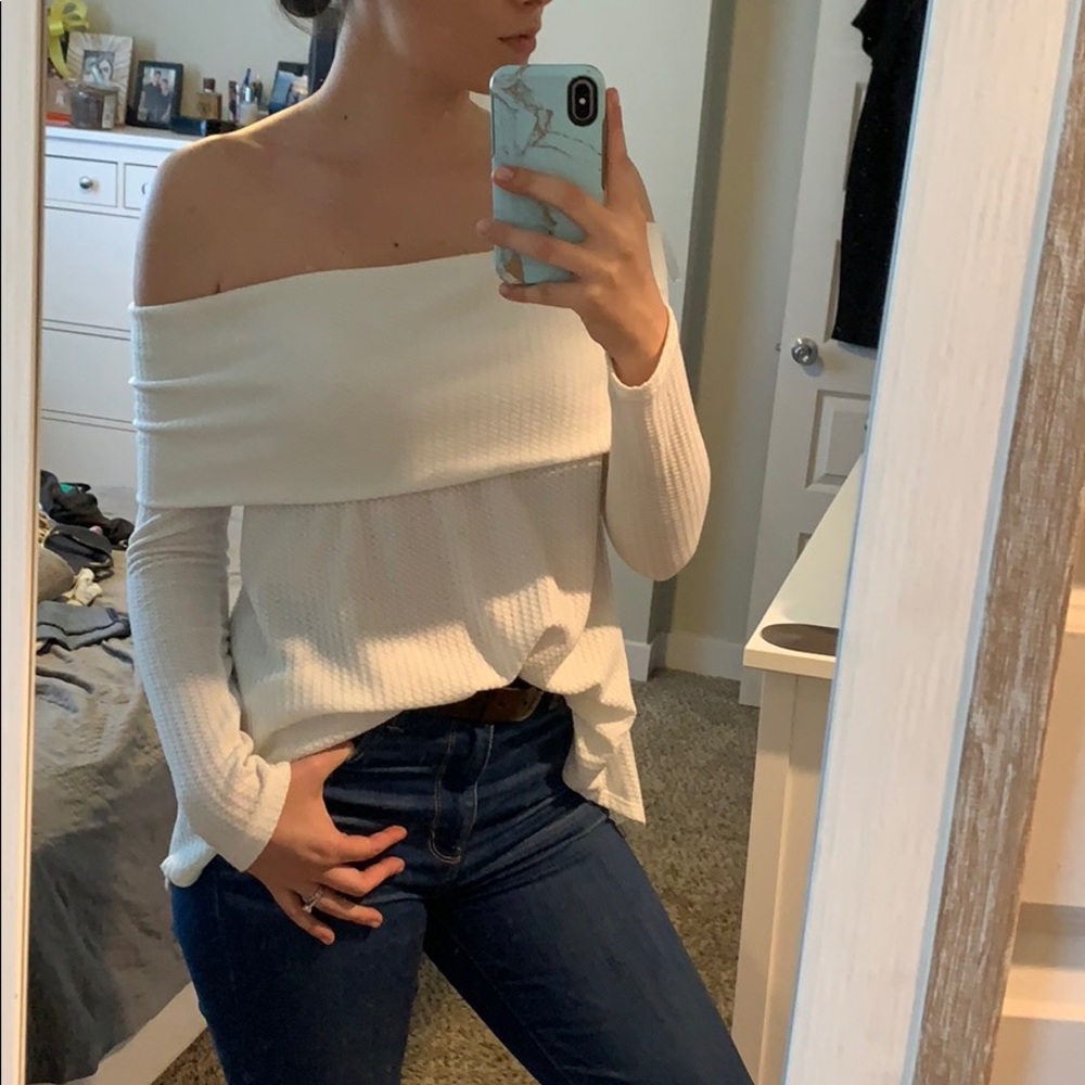 Vici Waffle Knit Off The Shoulder Sweater
